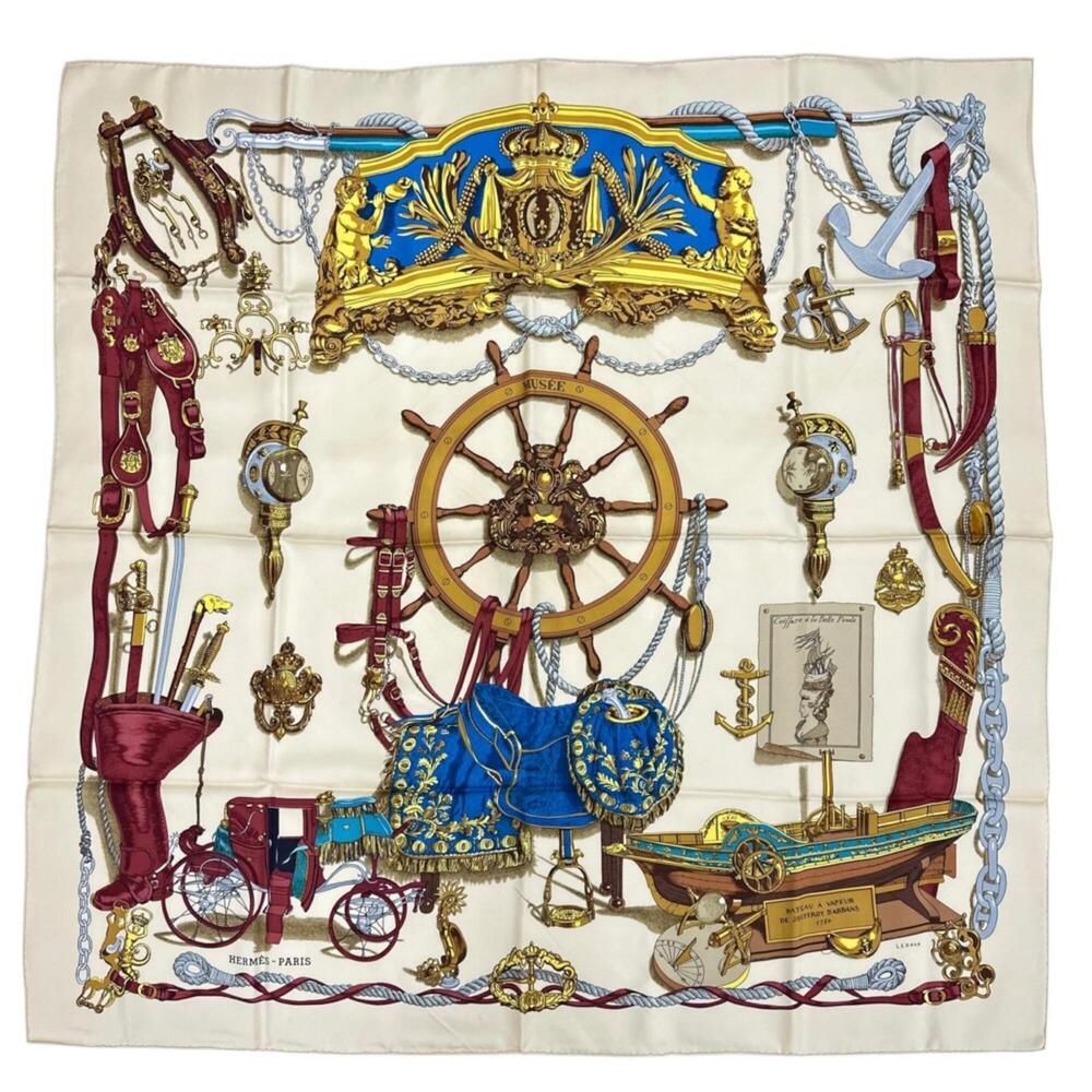 HERMES MUSEE (Museum) Scarf/Muffler, Silk, White, Women's, Carre 90